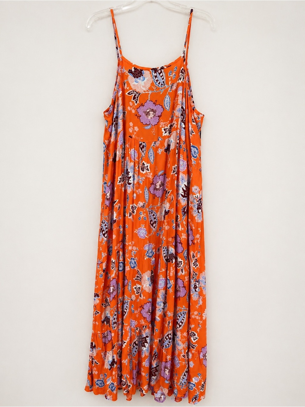 Boho Orange Floral Maxi Dress – Flowy Summer Sundress Blu Pepper M